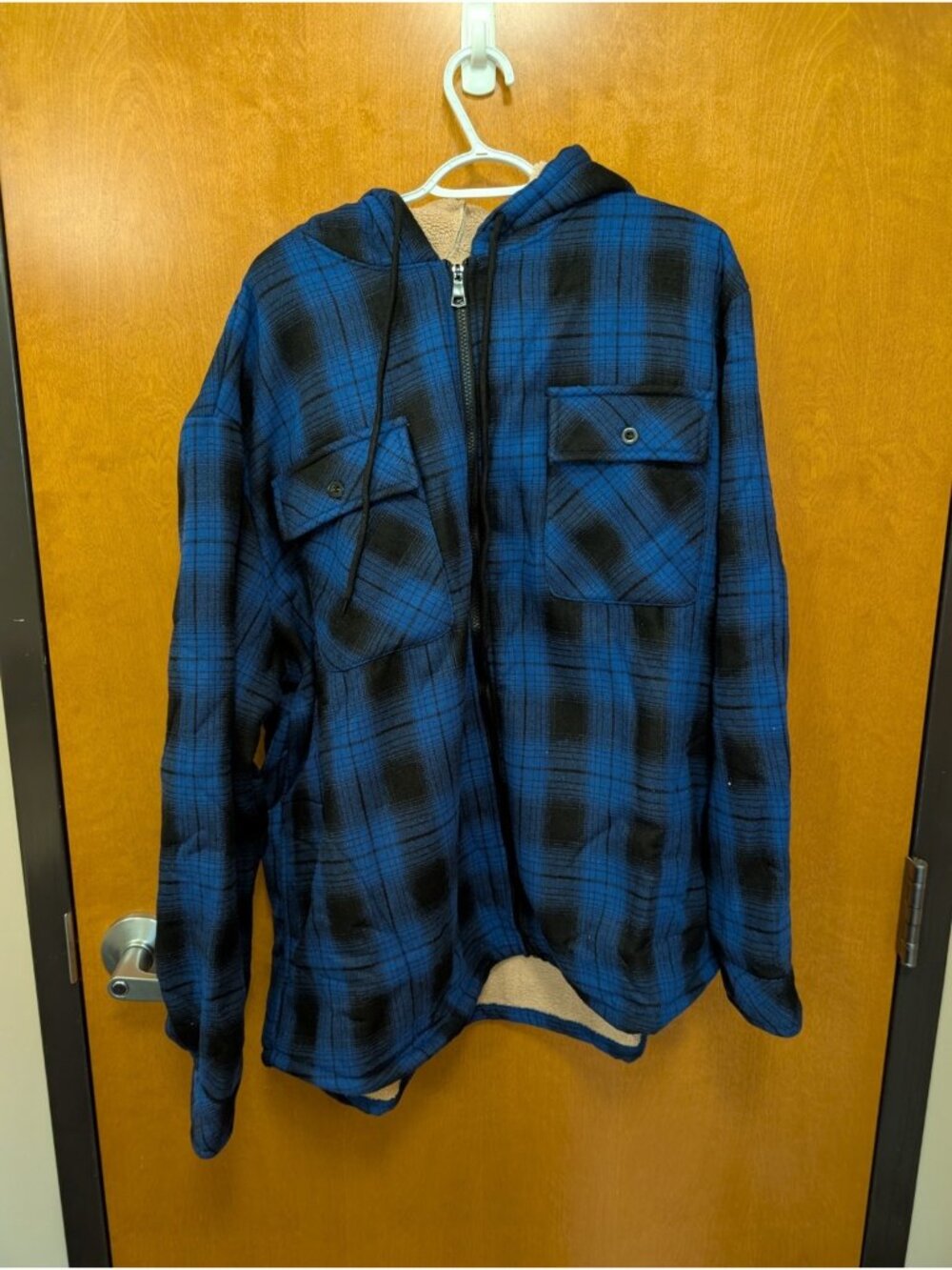SONICDEGREE Jacket Men's 3XL Blue Black Long Sleeve Flannel Coat Fur Lined NWOT - Picture 7 of 10